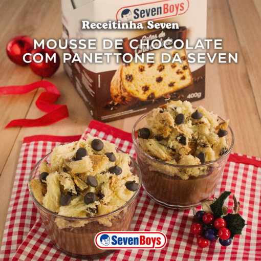 Mousse de chocolate com cobertura de Panettone Seven